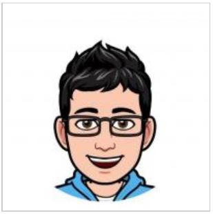 An illustrated avatar of a person with stylish black hair, glasses, and a blue hoodie smiling at the viewer.