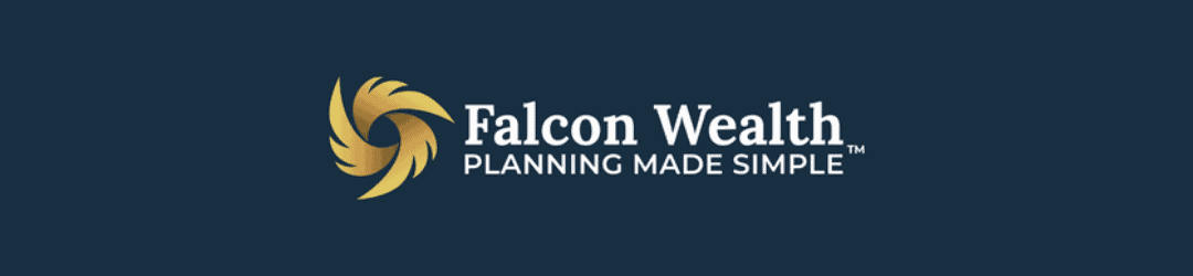 A minimalist logo featuring an abstract golden falcon next to the words 