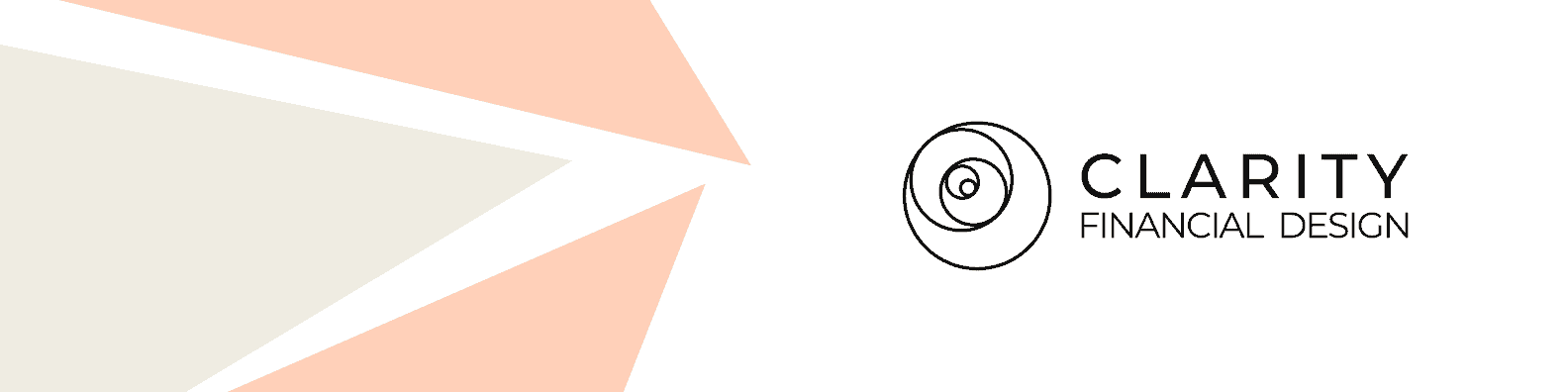 Abstract geometric design with pastel pink and cream triangles next to the sleek black logo of 