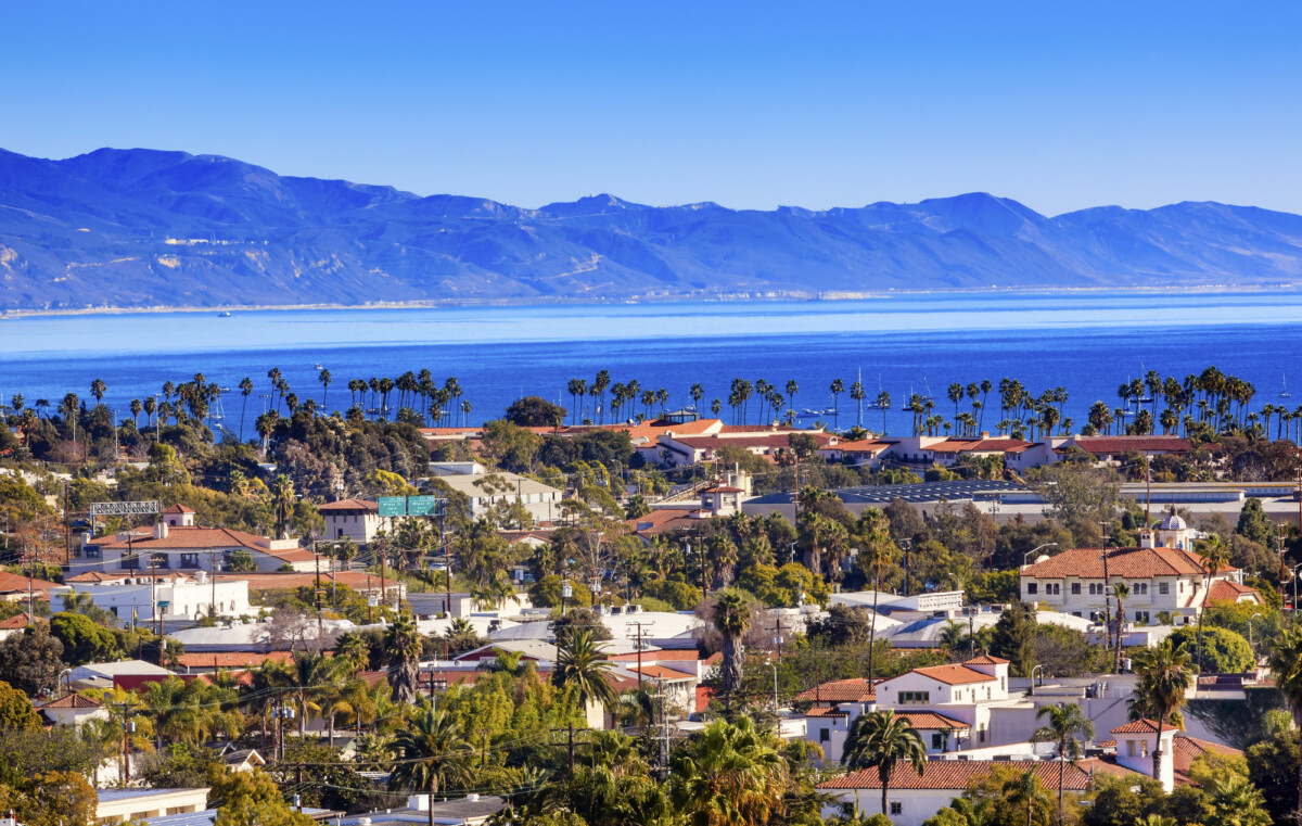 Orange Roofs Buildings Coastline Pacific Oecan Santa Barbara California