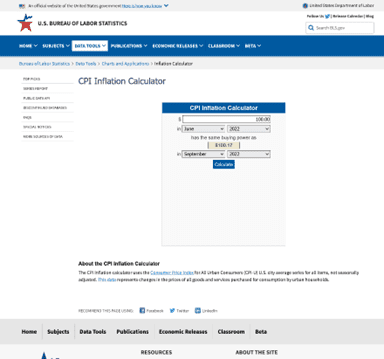 Inflation as measured by the CPI-U from June 2022 to September 2022 