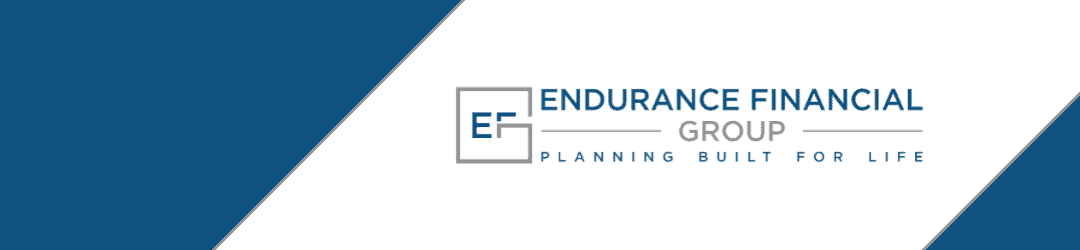 A professional blue and white themed graphic for endurance financial group featuring their logo and slogan 