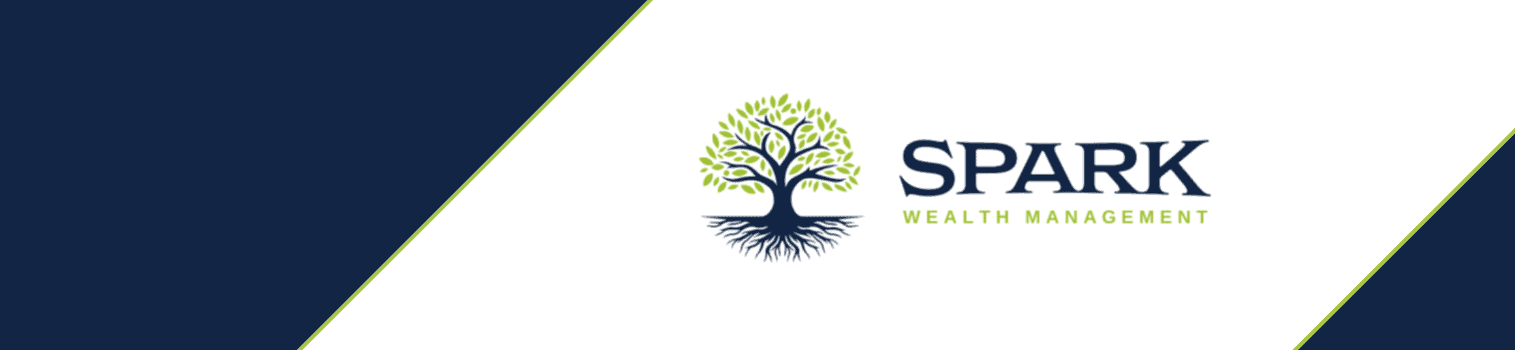 Logo for Spark Wealth Management featuring a stylized tree with subtle green leaves on the left. The words 