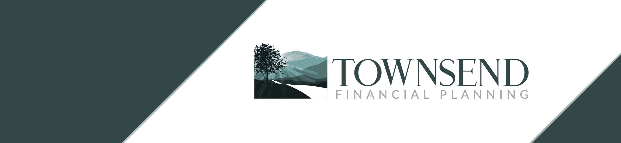 Logo for Townsend Financial Planning featuring a stylized tree and mountain with geometric shapes on a white and dark teal background.