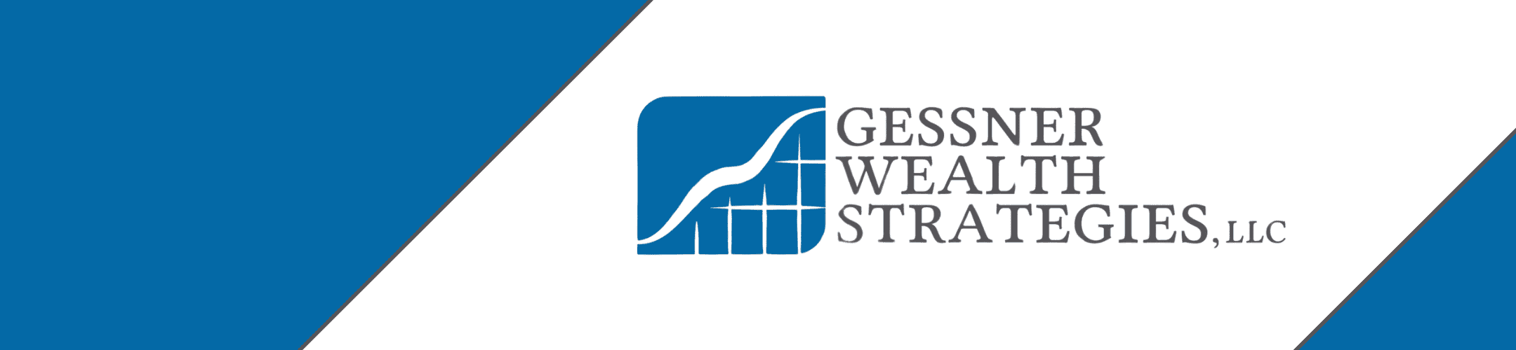 Logo for Gessner Wealth Strategies, LLC, featuring a blue and white design with a stylized graph line enclosed in a square next to the company name in gray text.
