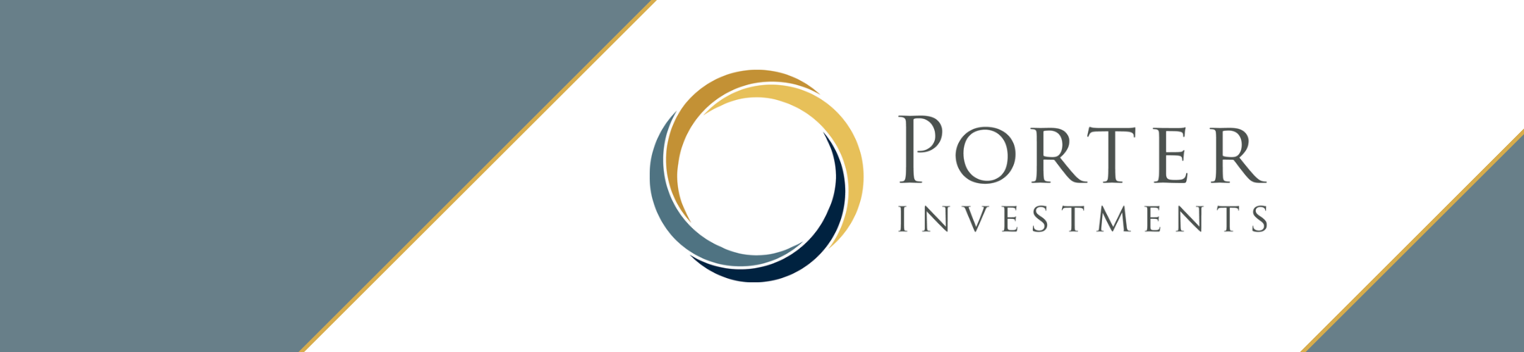 The Porter Investments logo features a circular, gold and blue swirl design next to the words “Porter Investments” on a white background with diagonal blue-grey borders.
