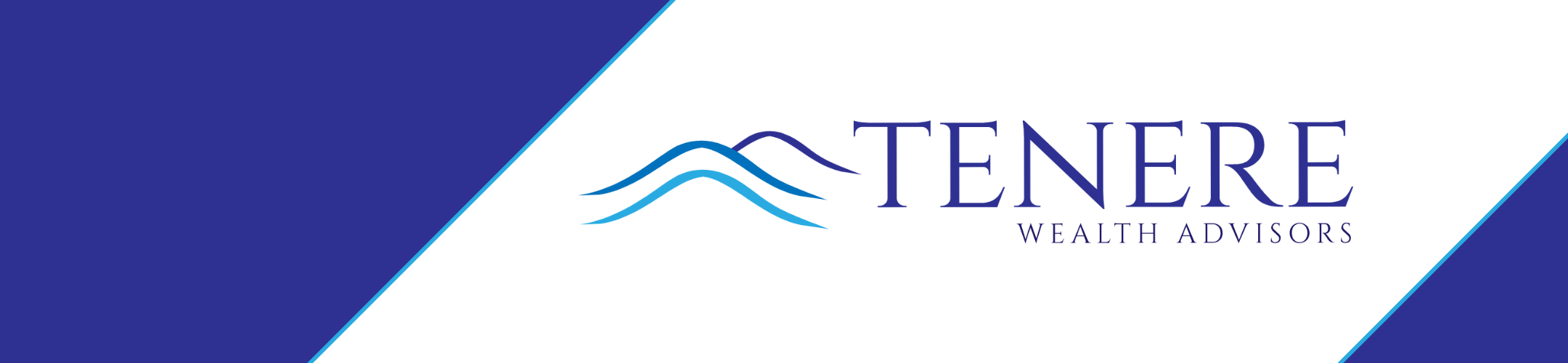 Logo for Tenere Wealth Advisors featuring two stylized blue mountain peaks to the left of the company name, with a white background and dark blue diagonal borders on the top left and bottom right.