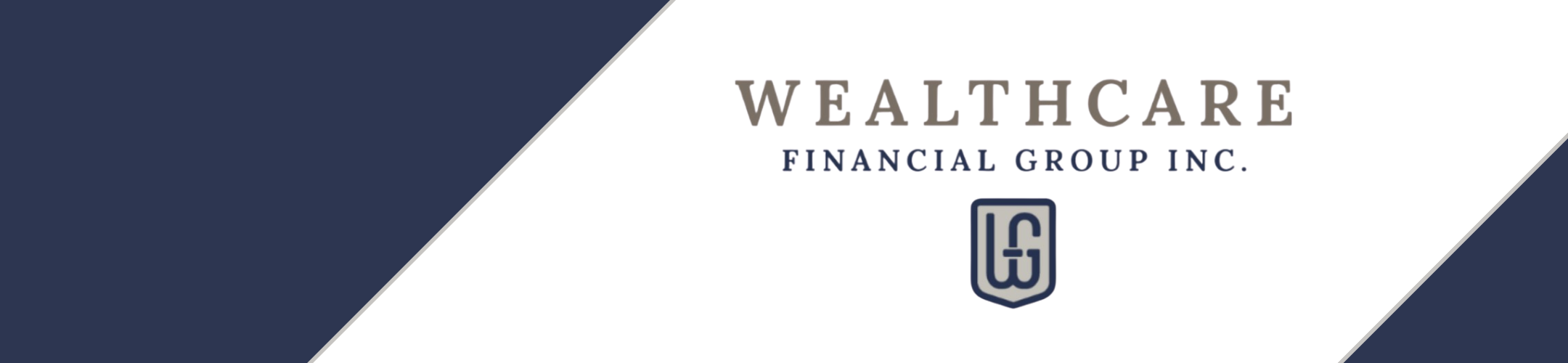 Logo for Wealthcare Financial Group Inc. featuring the company name in large text above a shield emblem with the letters 