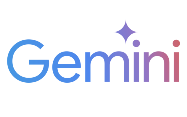 The word "Gemini" in a gradient blue-to-purple font, with a purple sparkle icon above the second "i" on a light background.
