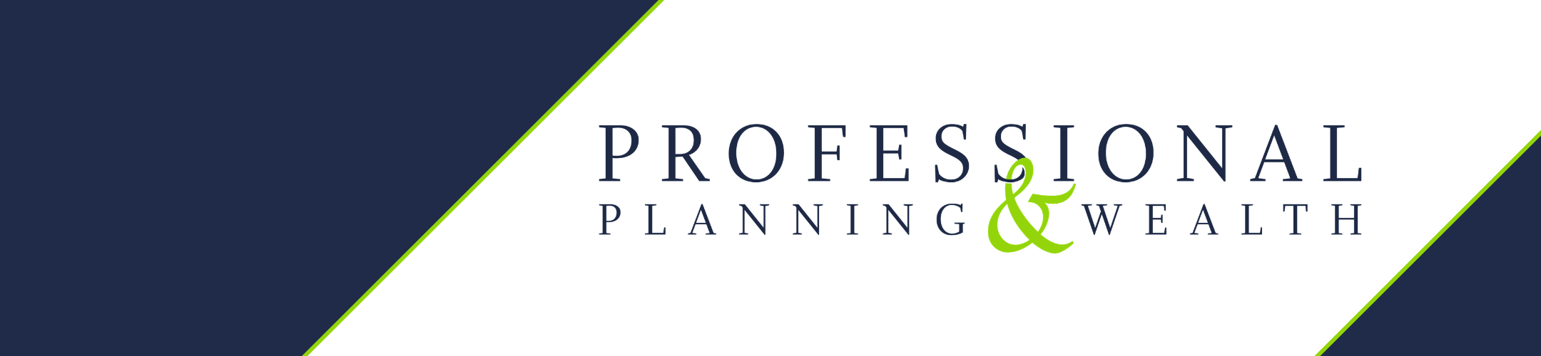 A logo with a white background, navy diagonal corners, and the text 