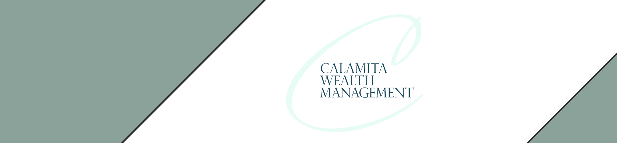 Logo for Calamita Wealth Management with a large, pale green cursive 
