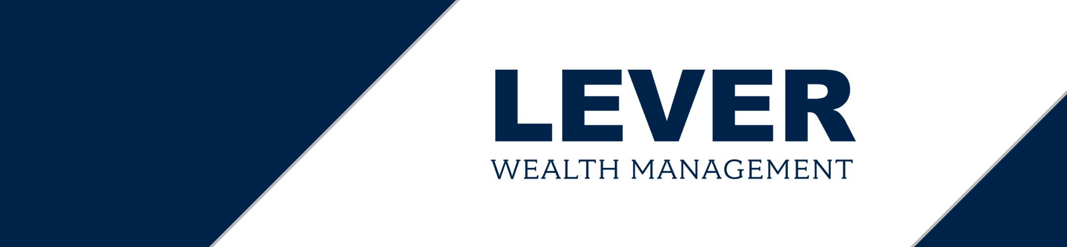 A white and dark blue graphic with diagonal color blocks. The text in the center reads “LEVER” in large bold letters and “WEALTH MANAGEMENT” in smaller letters below.
