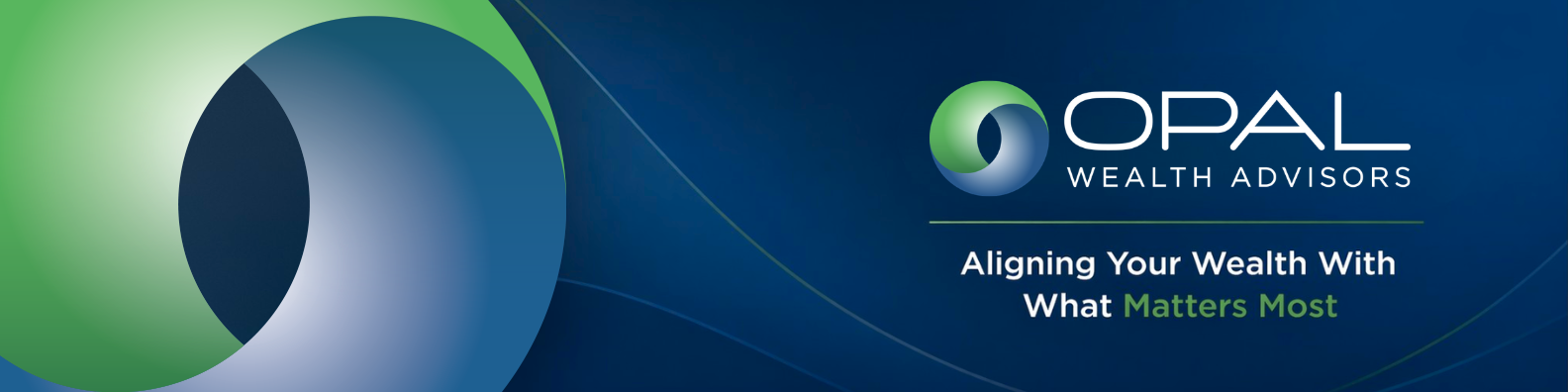 Opal Wealth Advisors logo with a circular green and blue design on a dark blue background and the text, 