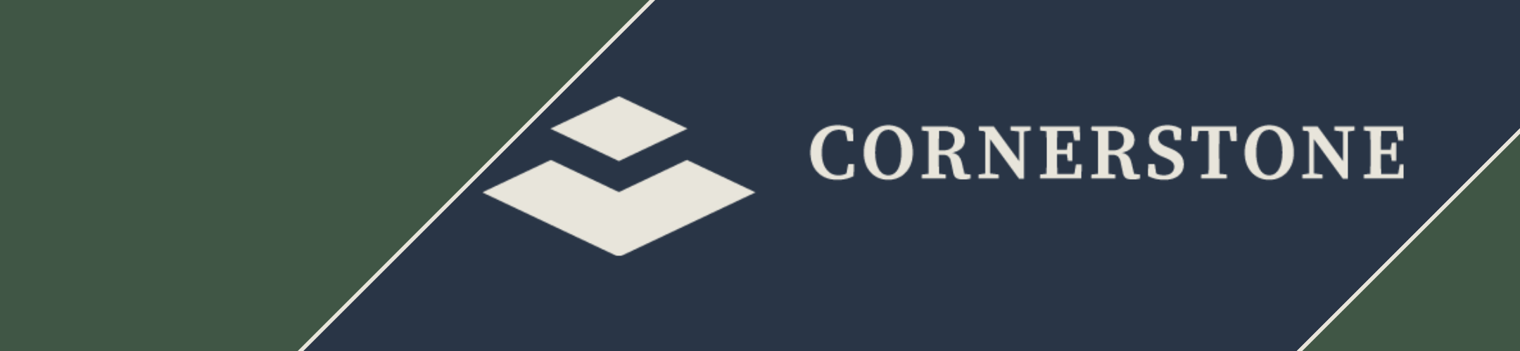 A dark blue banner with the word 