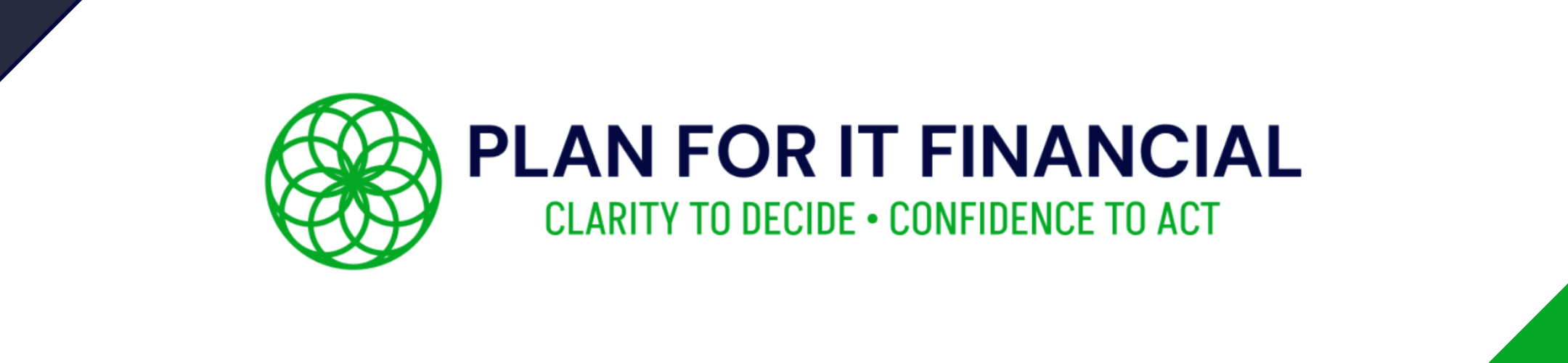Logo for Plan For It Financial, featuring a green circular geometric design to the left and the text 