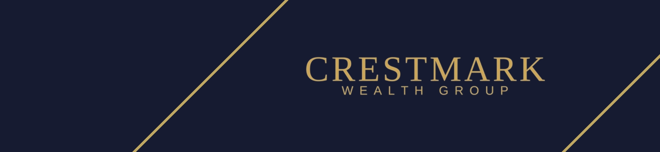 A dark blue background with two diagonal gold lines and the text 