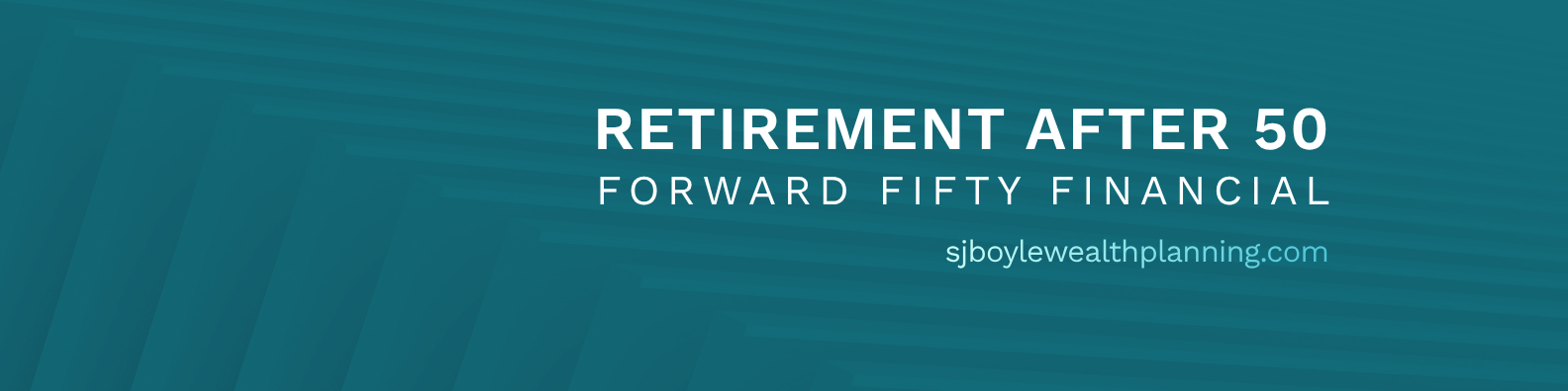 Teal banner with diagonal lines. White text reads: 