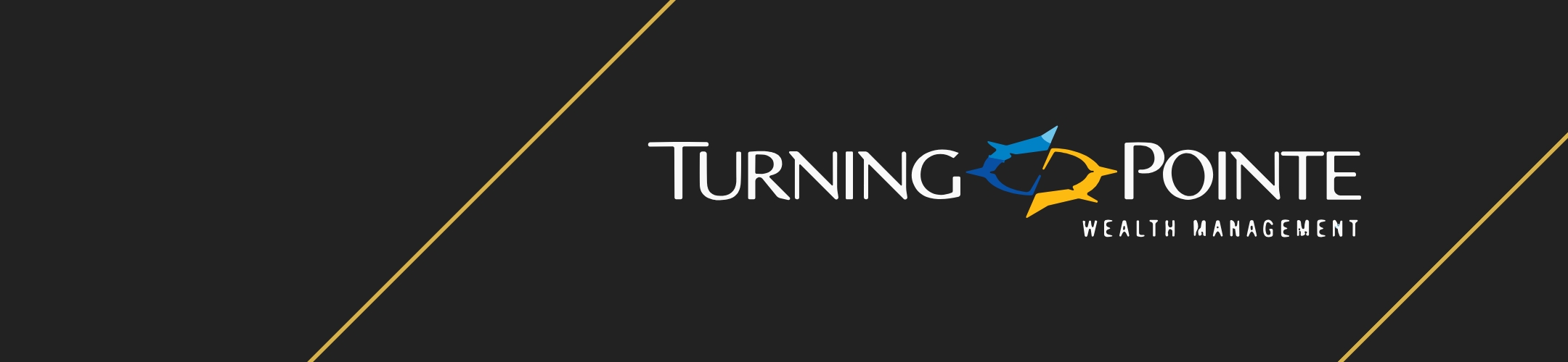 Turning Pointe Wealth Management logo on a dark background, featuring stylized blue and yellow arrows forming a circular shape between the words 