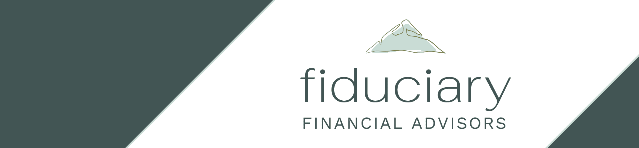 Logo for Fiduciary Financial Advisors featuring a minimalist mountain illustration above the company name in modern, gray-green text on a white background with diagonal color accents.