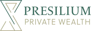 Presilium Private Wealth logo with an hourglass symbol on the left and the company name in green and gold text on the right.